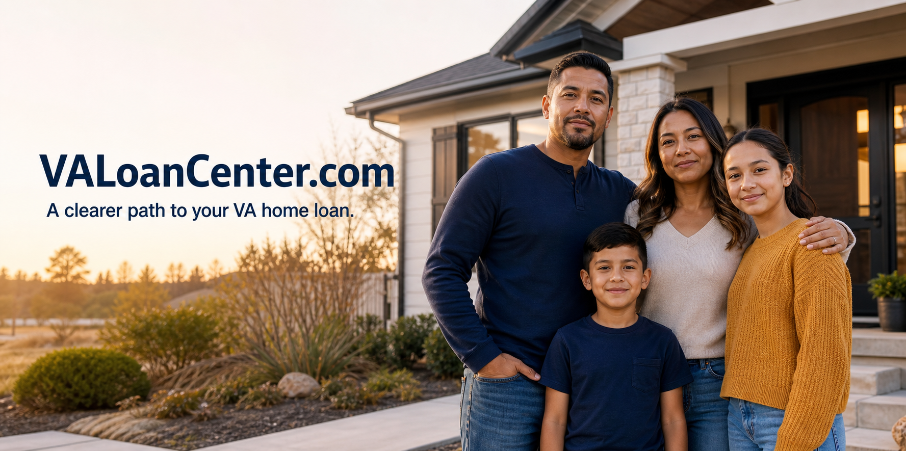 A military family outside their new home